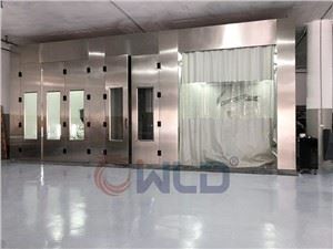 Cabina de polvorització de cotxes combinada i badia de preparació amb portes frontals d'acer inoxidable